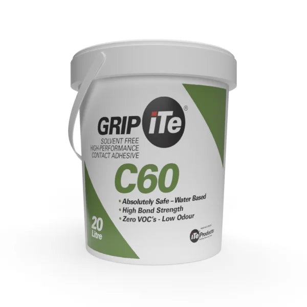 GRIPiTe®C60 Contact Adhesive is a powerful solvent free two way stick adhesive. It has a short open time with bonding capabilities for Vinyl Wall Cladding, Skirtings, profiles and floor coverings on absorbent and non-absorbent substrates internally.