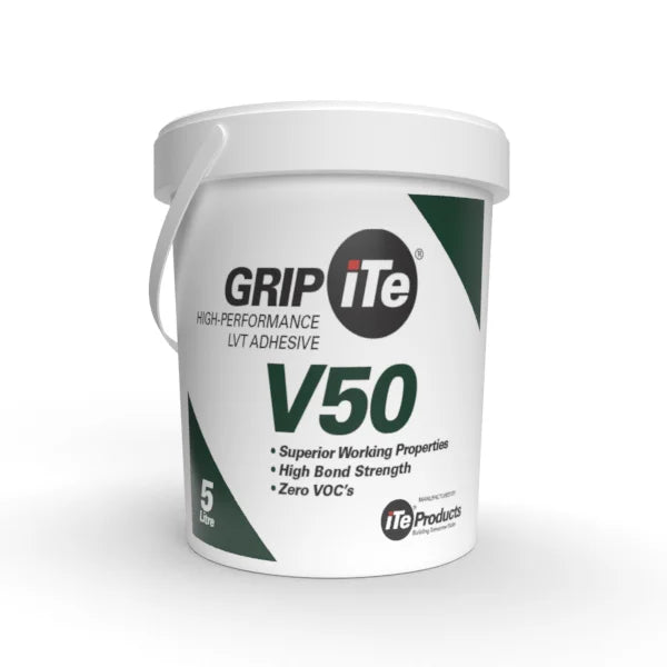 High performance LVT adhesive GRIPiTe V50 is a specialised LVT (Luxury Vinyl Tile or Plank) adhesive with high solids, hard-set high performance characteristics, specifically designed for the installation of LVT‘s onto cementitious substrates such as self-levelled screeds.