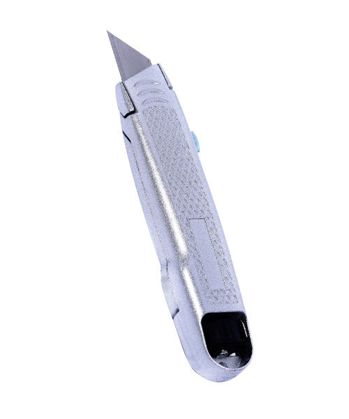 Retractable utility knife combines precision with durability. Featuring a sturdy ergonomic handle for comfortable grip and control, it includes a retractable blade mechanism for safety.